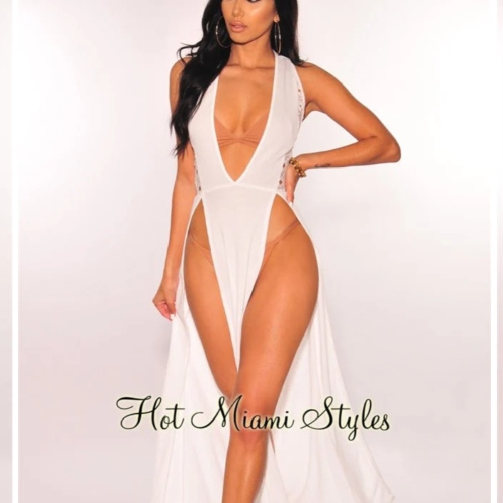 White Plunge Maxi Cover Up